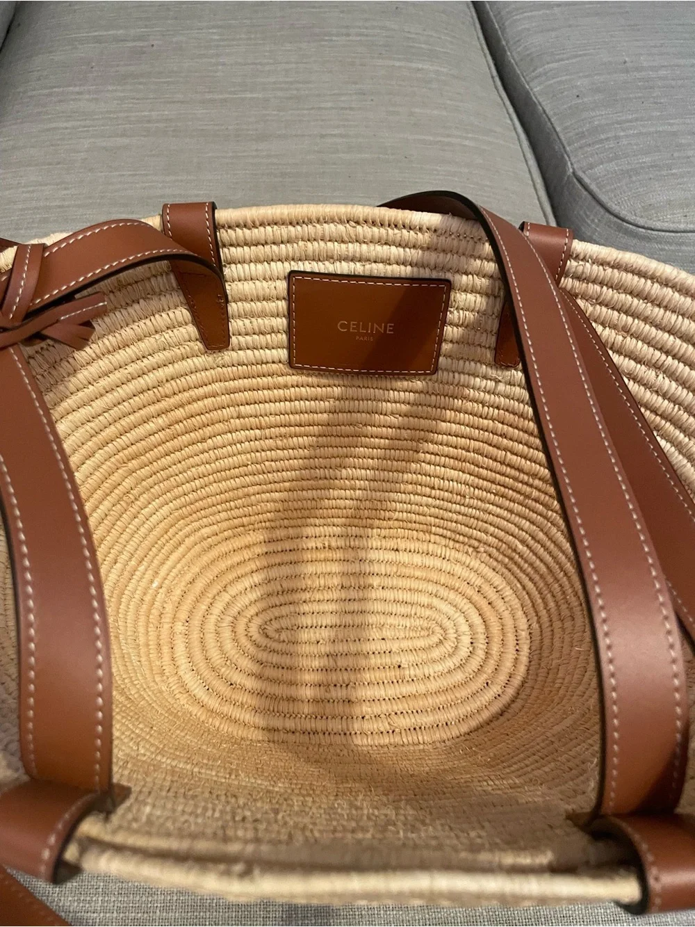 Celine Classic Panier Braided Triomphe in Raffia and Calfskin with dust bag - Picture 4 of 16